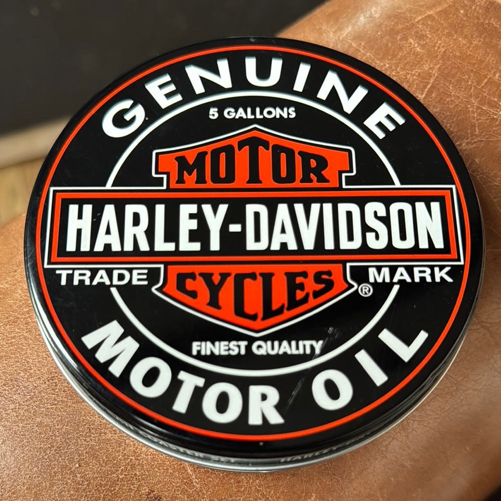 Harley-Davidson Motor Oil can coaster set with Black and Orange Design